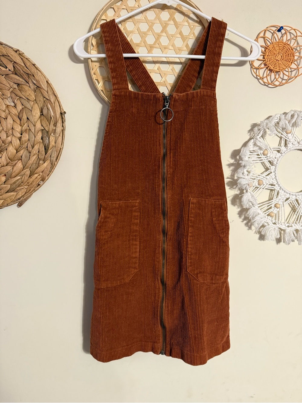 Altar'd State Corduroy Pinafore in Rust Brown